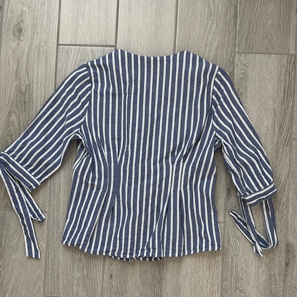 Navy and White Striped Button-Down Shirt - Picture 6 of 15
